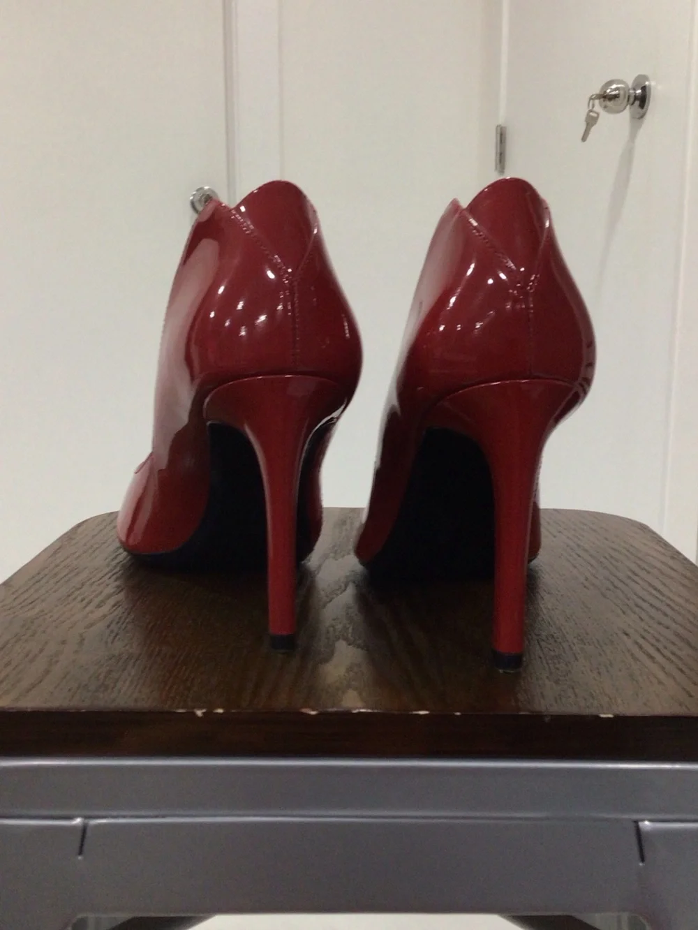 Calvin Klein Red Patent Pointed-Toe Pumps with Stiletto Heel